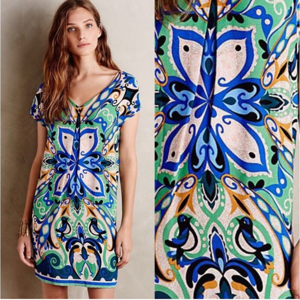 MAEVE Anthropologie Folksong Shift Dress Bird Print Boho, Size M